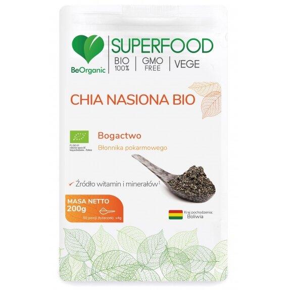 BeOrganic Superfood Chia nasiona 200g BIO cena 12,55zł
