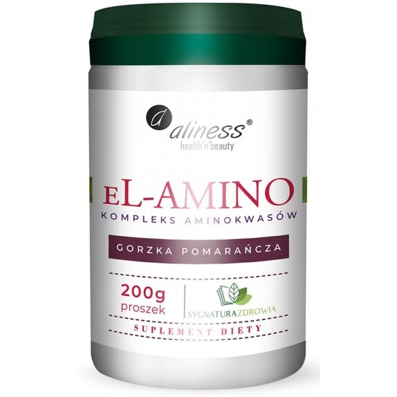 Aliness sygnatura zdrowia eL-Amino kompleks aminokwasów (gorzka pomarańcza) proszek 200g cena 64,90zł