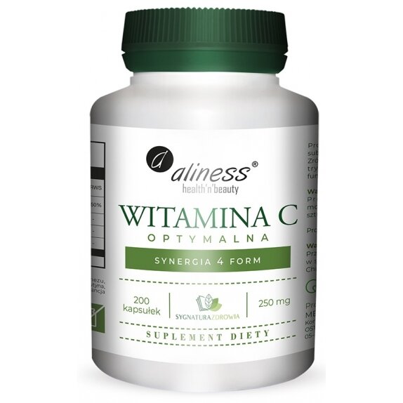 Sygnatura Zdrowia Witamina C Optymalna Synergia 4 form 250 mg 200 kapsułek Aliness cena 74,90zł