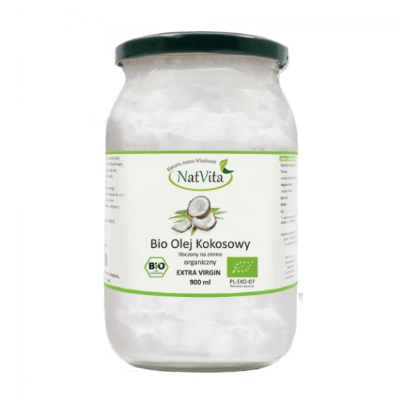 Olej kokosowy extra virgin 900 ml BIO Natvita cena 47,00zł