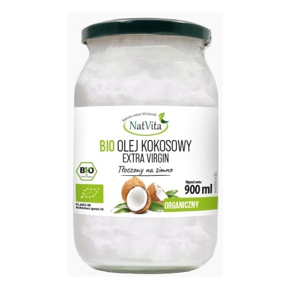 BIO Olej Kokosowy Extra Virgin tłoczony na zimno 900ml Natvita cena 49,35zł