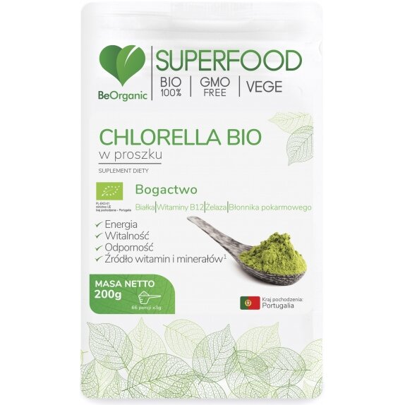 BeOrganic Superfood chlorella w proszku 200 g BIO cena 54,98zł