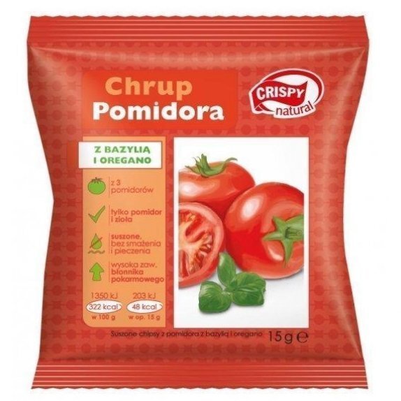 Plasterki pomidora z bazylią i oregano 15 g Crispy Natural cena 3,45zł