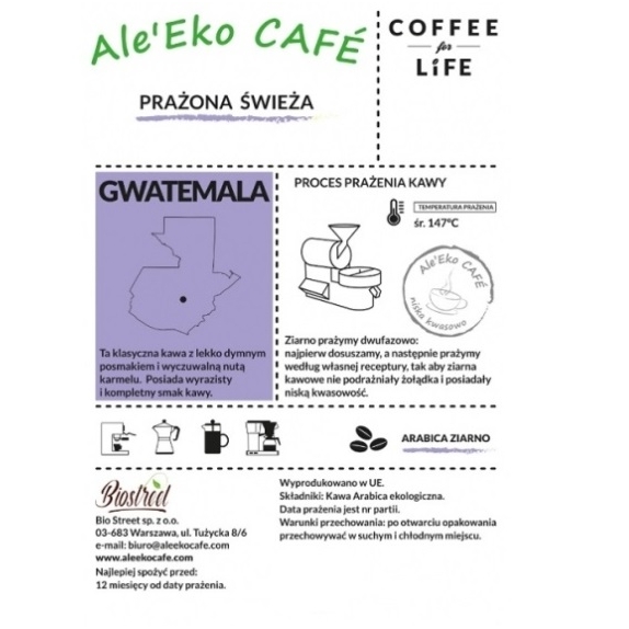 Ale'Eko CAFE kawa mielona Gwatemala 250 g Coffee for Life  cena €9,06