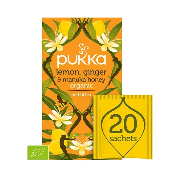 Pukka lemon ginger & manuka honey 20 saszetek BIO cena €4,98