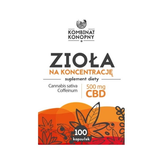 Zioła na koncentrację 500 mg CBD 100 kapsułek Kombinat Konopny cena 29,90zł