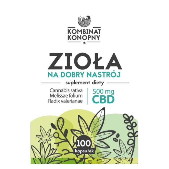 Zioła na dobry nastrój 500 mg CBD 100 kapsułek Kombinat Konopny PROMOCJA cena €6,79