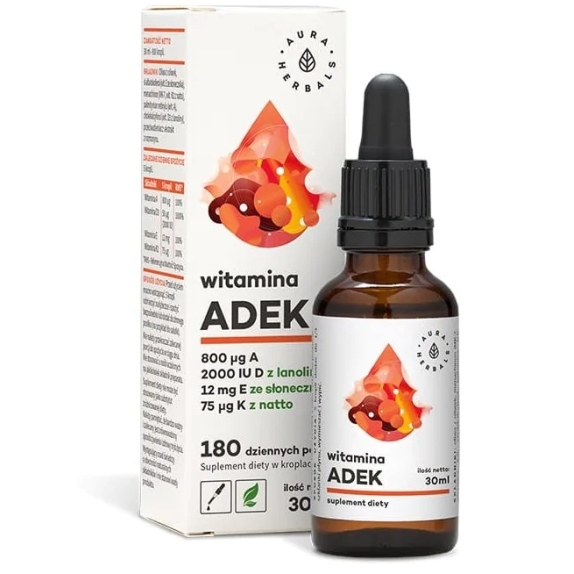 Aura Herbals Witamina ADEK A + D3 (2000IU) + E + K2MK7 krople 30ml cena 44,99zł