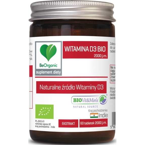BeOrganic witamina D3 (2000 IU) ekstrakt 60 tabletek BIO cena 11,58$