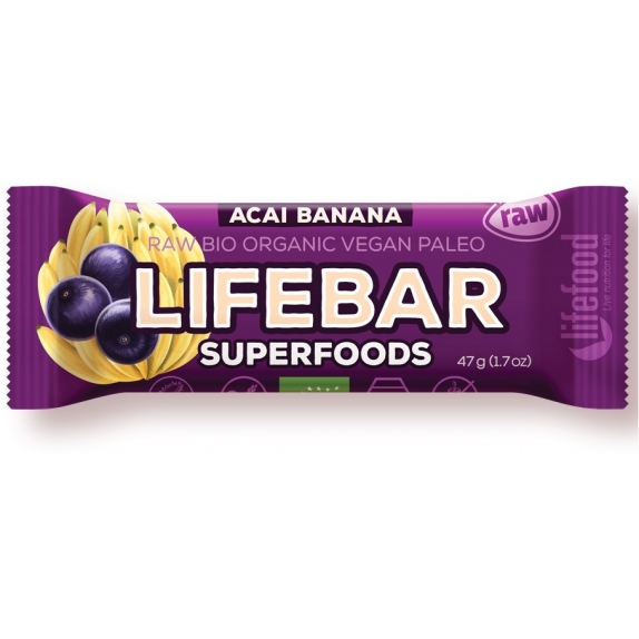 Baton daktylowo-orzechowy z bananem raw bezglutenowy 47 g BIO Life Food cena 2,08$