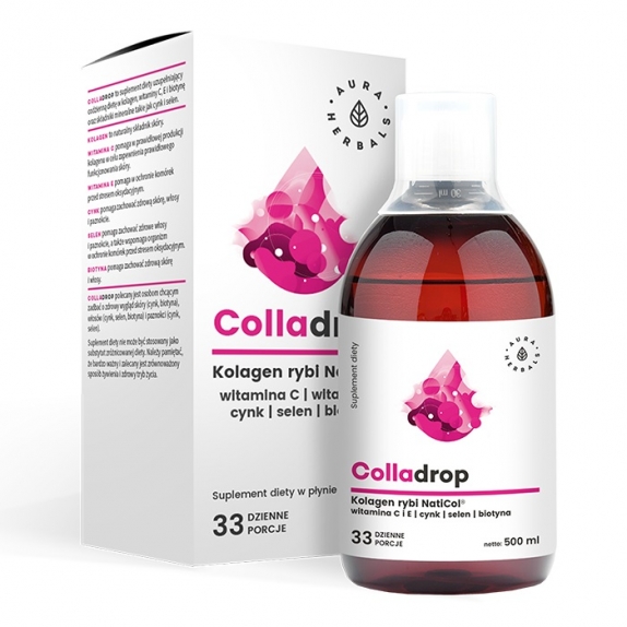 Colladrop Kolagen rybi NatiCol® + Witamina C 500 ml Aura Herbals + bidon GRATIS! cena 40,49zł