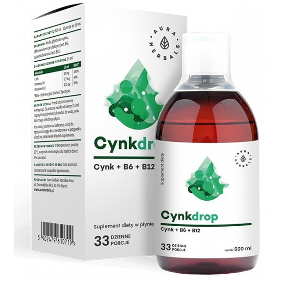 Cynkdrop cynk+B6+B12 500 ml Aura Herbals cena 19,79zł