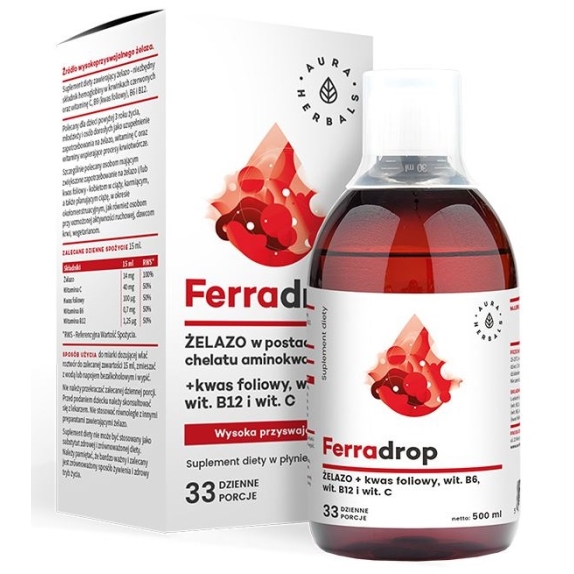 Aura Herbals Ferradrop Żelazo + Kwas Foliowy 500 ml cena 22,49zł