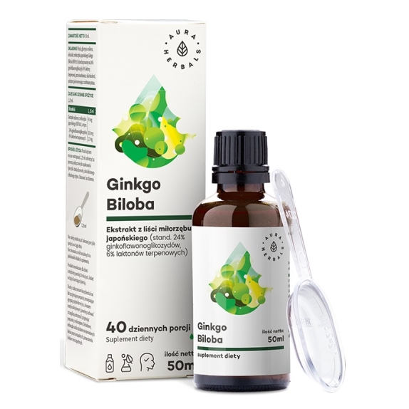 Ginkgo Biloba Ekstrakt Miłorząb Japoński 50:1 45 mg 50 ml Aura Herbals  cena 7,29$