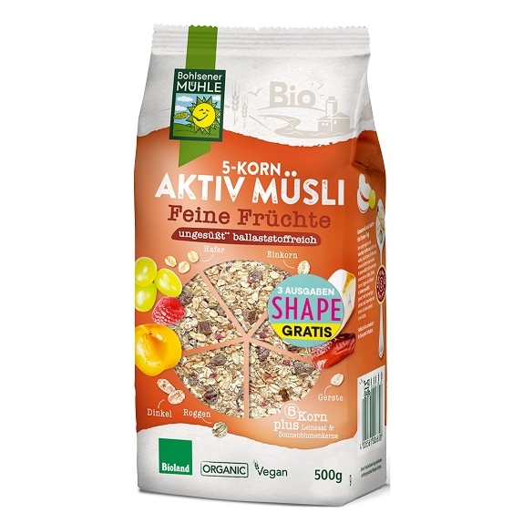 Musli 5 zbóż z owocami bez dodatku cukrów 500g BIO Bohlsener Muehle cena 5,91$