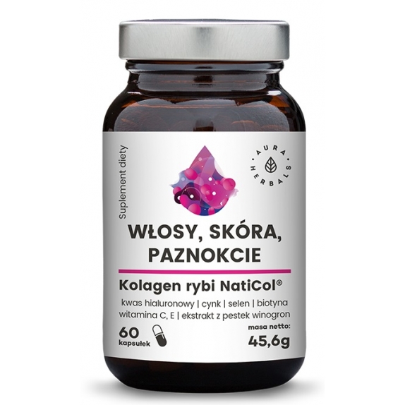 Kolagen Rybi NatiCol® Włosy, Skóra, Paznokcie 800 mg 60 kapsułek Aura Herbals cena €8,14