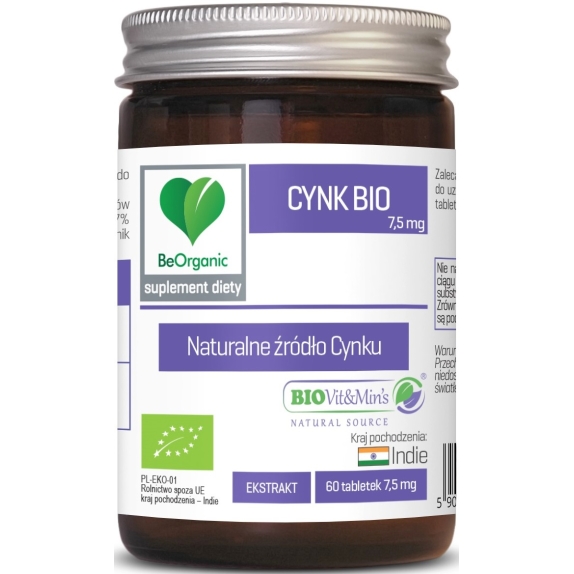 BeOrganic Cynk BIO 7,5 mg 60 tabletek Aliness cena 39,99zł
