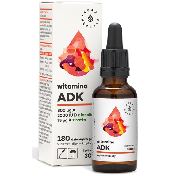 Witamina A + D3 (2000IU) + K2mk7 (ADK) 30 ml Aura Herbals cena €9,57