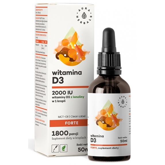 Aura Herbals Witamina D3 2000 Forte MCT-Oil krople 50 ml cena 7,28$