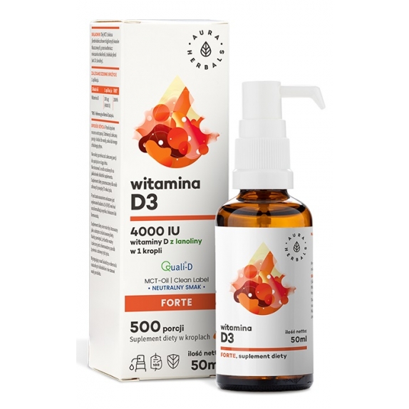Witamina D3 FORTE 4000 IU MCT krople 50 ml Aura Herbals cena €6,51