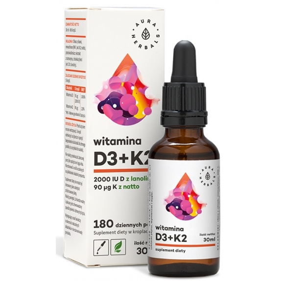 Aura Herbals Witamina D3 (2000IU) + K2mk7 krople 30 ml cena 35,95zł