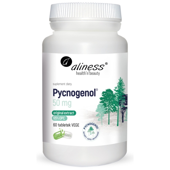 Aliness pycnogenol® extract 65% 50 mg 60 vege tabletek + żelazo (7 mg) 4 saszetki GRATIS! cena 79,90zł