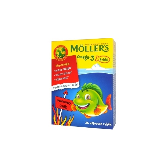 Moller's Omega-3 Rybki 36 żelowych rybek o smaku owocowym 1 opakowanie cena 33,95zł