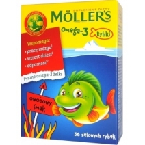 Moller's Omega-3 Rybki 36 żelowych rybek o smaku owocowym 1 opakowanie