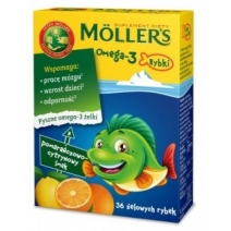 Moller's Omega-3 Rybki 36 żelowych rybek o smaku pomarańczowo-cytrynowym 1 opakowanie