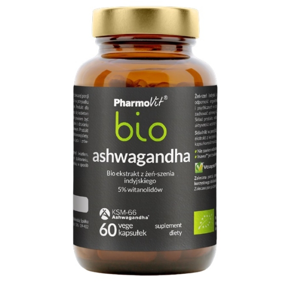 Pharmovit Bio Ashwagandha ekstrakt z żeń-szenia indyjskiego 60 kapsułek Vcaps® Plus  cena €8,67