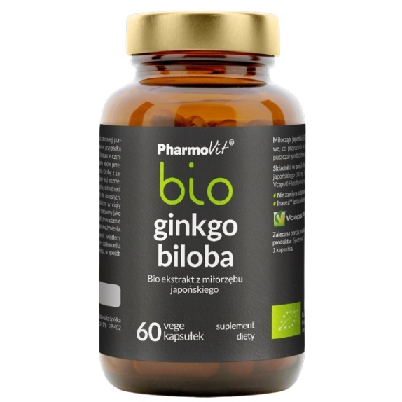 Bio Ginkgo biloba ekstrakt z miłorzębu japońskiego 60 kapsułek Vcaps® Plus Pharmovit cena 9,99$