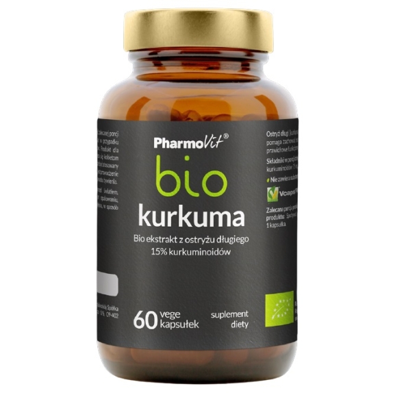 Bio Kurkuma ekstrakt z ostryżu długiego 15% kurkuminoidów 60 kapsułek Vcaps® Plus Pharmovit cena 33,45zł