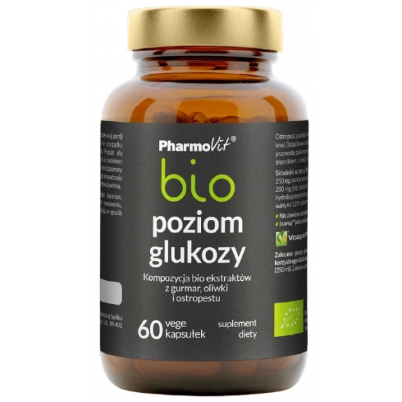 Pharmovit Bio Poziom Glukozy ekstrakty z gurmar, oliwki i ostropestu 60 kapsułek Vcaps® Plus  cena 9,99$