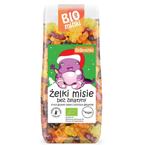 Żelki misie bez żelatyny bezglutenowe BIO 150 g Biominki EDYCJA ŚWIĄTECZNA cena 14,79zł