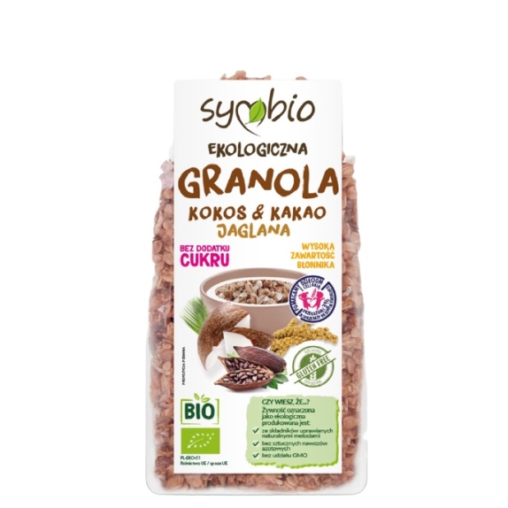 Granola owsiana kokos&kakao bezglutenowa bez dodatku cukru BIO 350 g Symbio cena 14,69zł