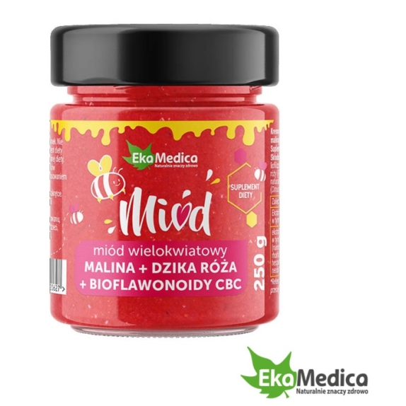 EkaMedica Miód wielokwiatowy z maliną, dziką różą i bioflawonoidami CBC 250 g  cena €4,48
