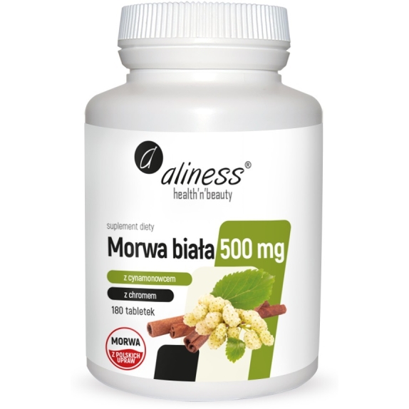 Aliness morwa biała 4:1 z cynamonowcem i chromem 500 mg 180 tabletek cena 34,90zł