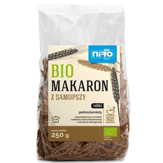 Makaron pełnoziarnisty z samopszy nitki 250 g BIO Niro cena 11,60zł