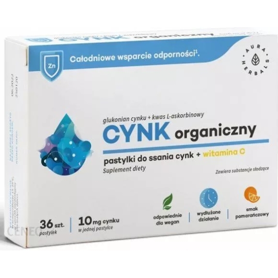 Cynk Organiczny 10 mg + Witamina C 36 pastylek do ssania Aura Herbals cena 8,90zł