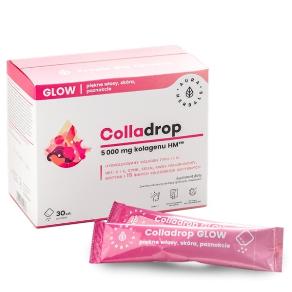 Colladrop Glow 5000 mg 30 saszetek Aura Herbals + próbki kosmetyków GRATIS  cena €27,15
