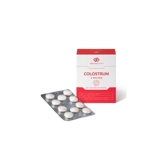 Colostrum z maliną 60 tabletek do ssania 60g Genactiv cena 17,36$