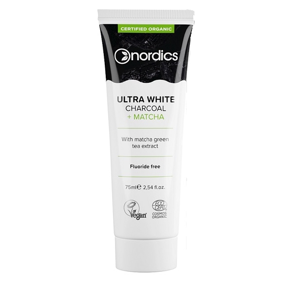 Nordics Ekologiczna pasta do zębów Ultra White bez fluoru (węgiel aktywny, matcha, ksylitol) 75ml  cena 3,12$