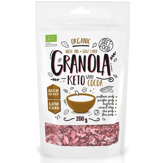 Keto granola z kakao i olejkiem pomarańczowym 200 g BIO Diet Food  cena €4,53