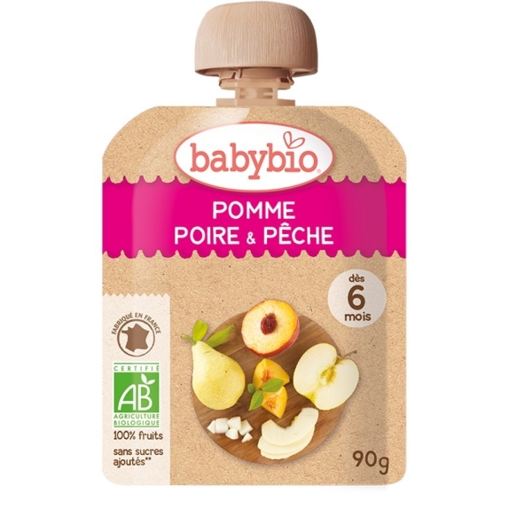 Deser jabłko-gruszka-brzoskwinia od 6 miesiąca bezglutenowy 90 g BIO Babybio cena 4,19zł