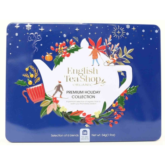 Zestaw herbatek premium holiday collection w ozdobnej niebieskiej puszce 36 sasz BIO English tea cena 54,99zł