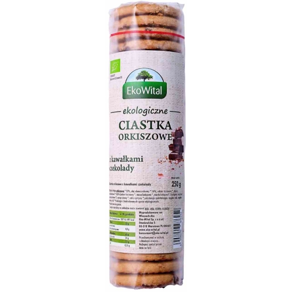 Ciastka orkiszowe pełnoziarniste z kawałkami czekolady 250 g BIO Eko-Wital cena €2,40