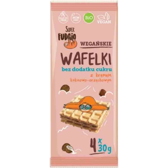 Wafelki z kremem kakaowo-orzechowym bez cukru 120 g BIO Super Fudgio cena 11,05zł