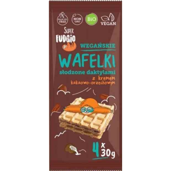 Wafelki z kremem słodzonym daktylem 120 g BIO Super Fudgio cena €2,39