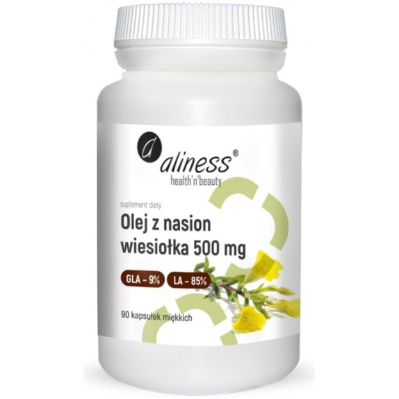 Aliness olej z nasion wiesiołka 500 mg GLA 9% LA 85% 90 kapsułek cena 34,90zł