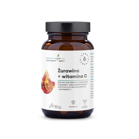 Żurawina 800 mg + Witamina C 60 kapsułek Aura Herbals cena 7,26$